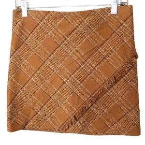 Free People Brown Tweed plaid Crossover Mini Skirt 6
